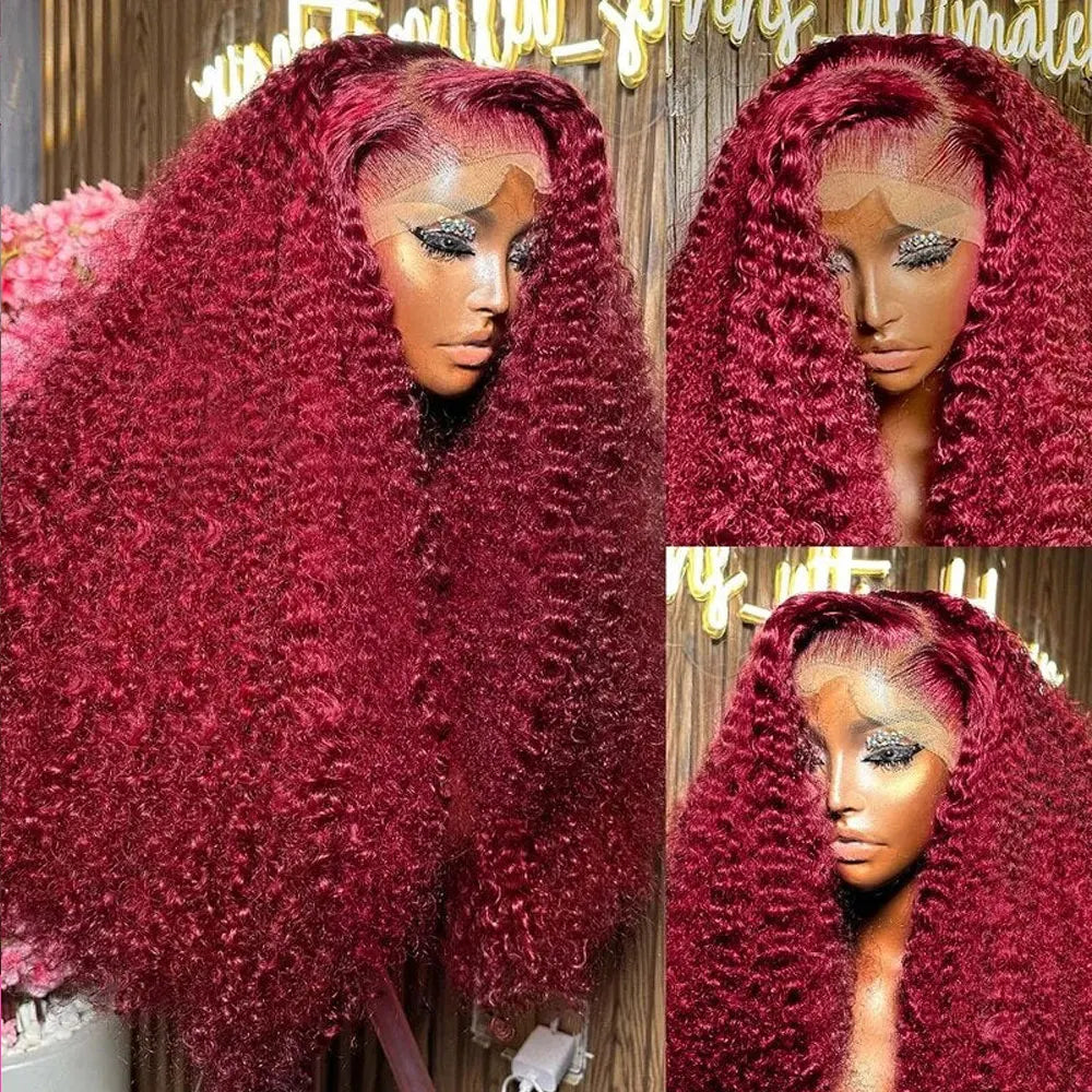 30 Inch Burgundy 99j Deep Wave Frontal Wig Colored Curly Human Hair Wigs 200 250 Density 13x4 Hd Lace Frontal Human Hair Wigs Selvanelle