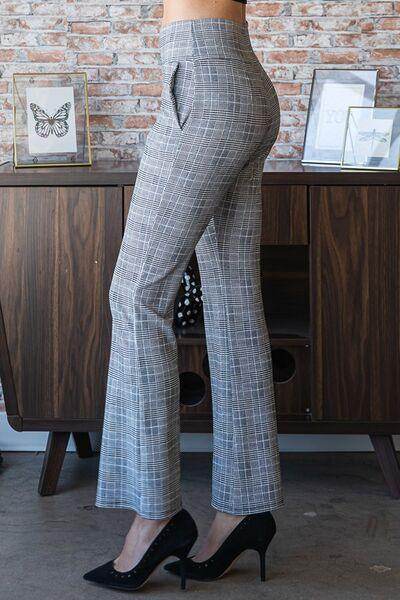 Heimish Full Size Plaid Flare Pants With Wide Waist Band Plus Size Trendsi