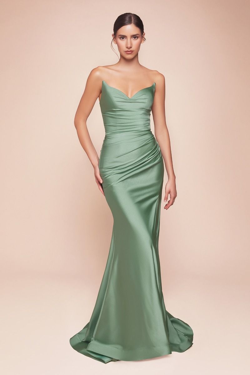 STRAPLESS STRETCH SATIN FITTED GOWN CDCD791 CIND