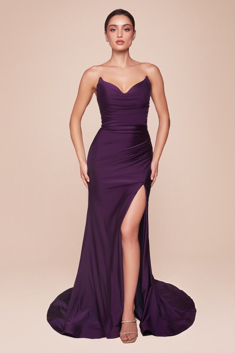 STRAPLESS STRETCH SATIN FITTED GOWN CDCD791 CIND