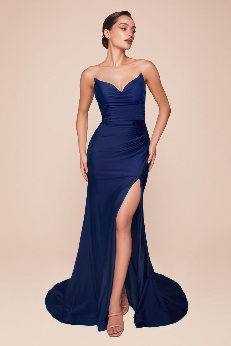STRAPLESS STRETCH SATIN FITTED GOWN CDCD791 CIND