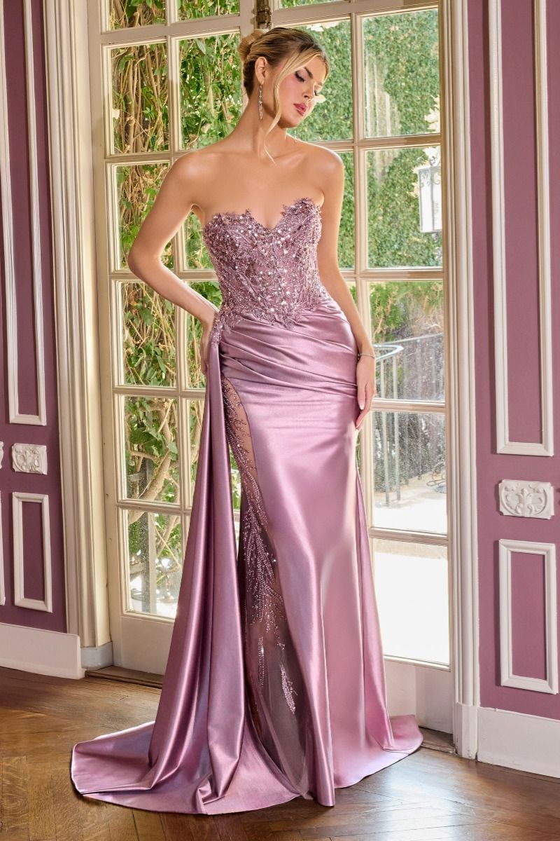Sequins Embellished Long Graduation Gown w/ Corset Bodice & Side Drape CDCDS565 CIND