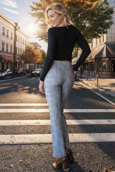 Heimish Full Size Plaid Flare Pants With Wide Waist Band Plus Size Trendsi