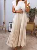 Full Size Pleated Round Neck Maxi Dress Plus Size Trendsi