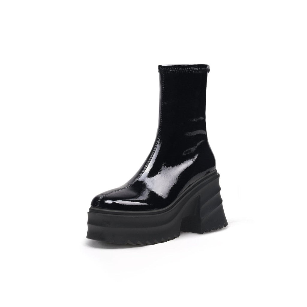 Fur Lined Black Leather Platform Boots Jady Rose