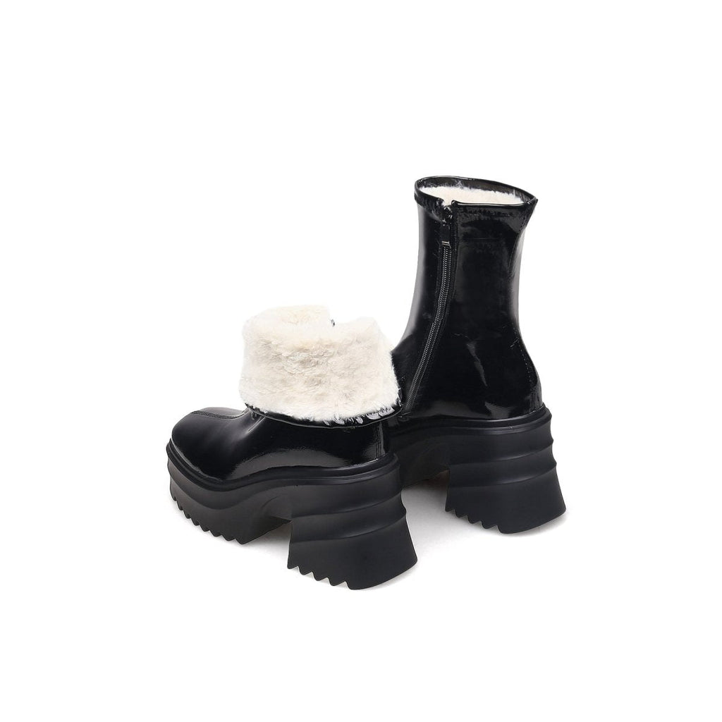 Fur Lined Black Leather Platform Boots Jady Rose