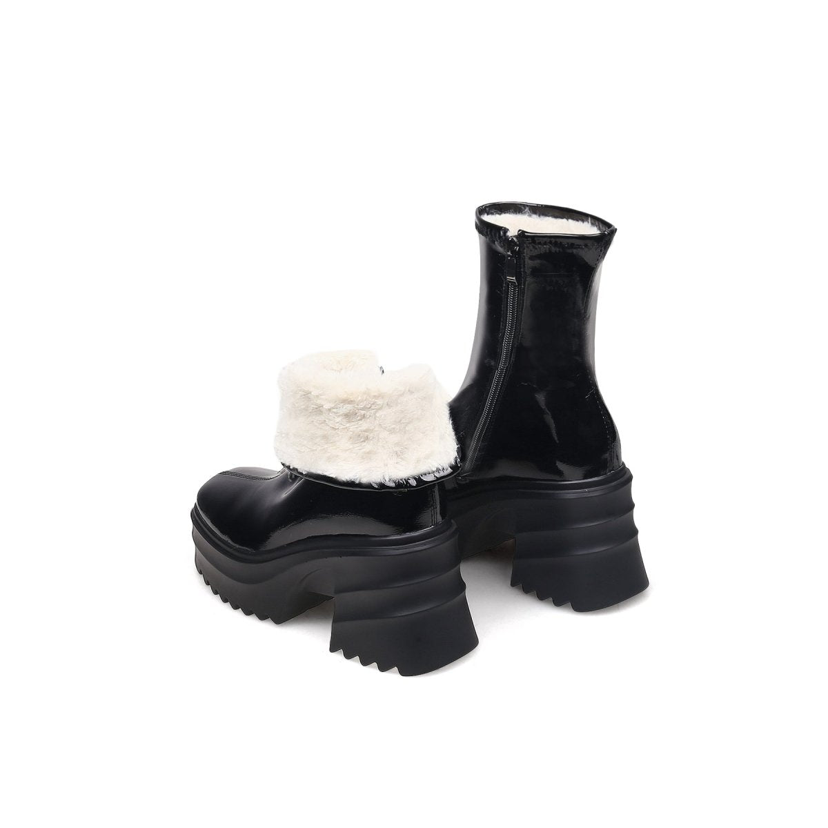 Fur Lined Black Leather Platform Boots Jady Rose