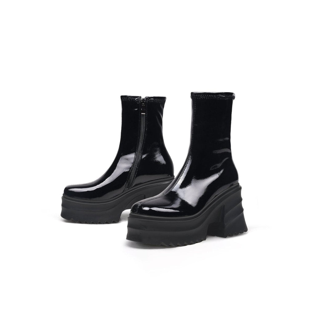 Fur Lined Black Leather Platform Boots Jady Rose