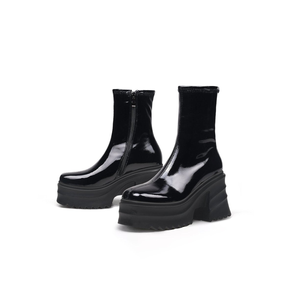 Fur Lined Black Leather Platform Boots Jady Rose