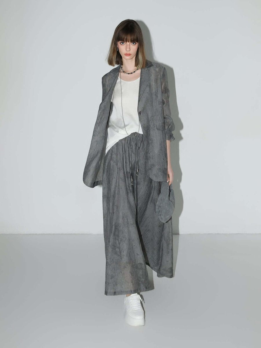 Ink-Washed Draped Striped Blazer Cocobella