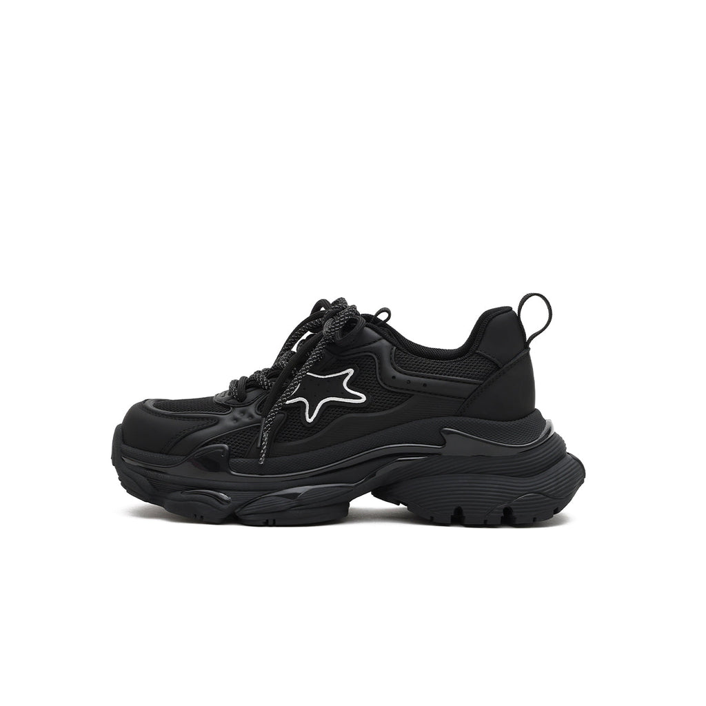 Women's Black Retro Platform Sneakers – Star Detail Masoomake