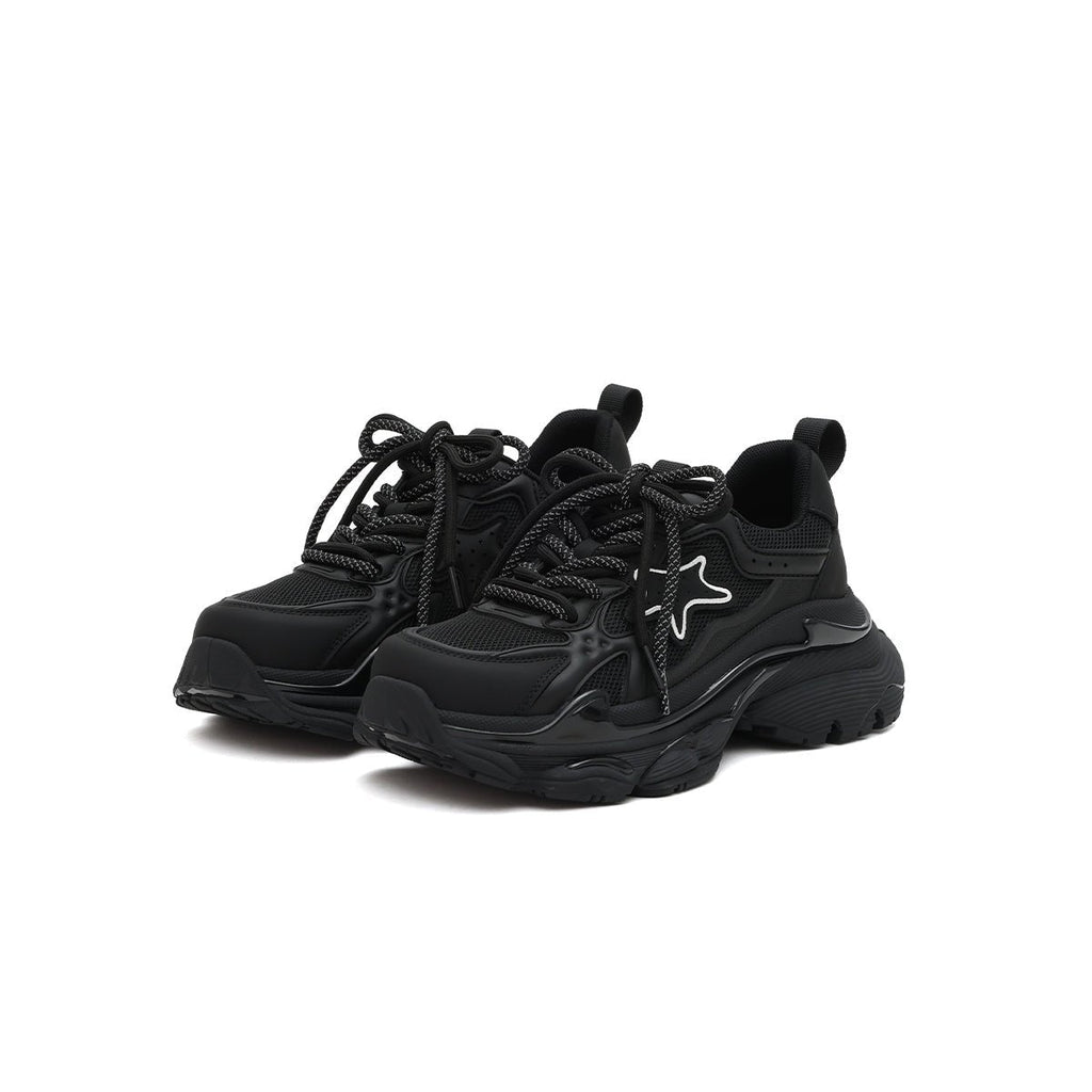 Women's Black Retro Platform Sneakers – Star Detail Masoomake