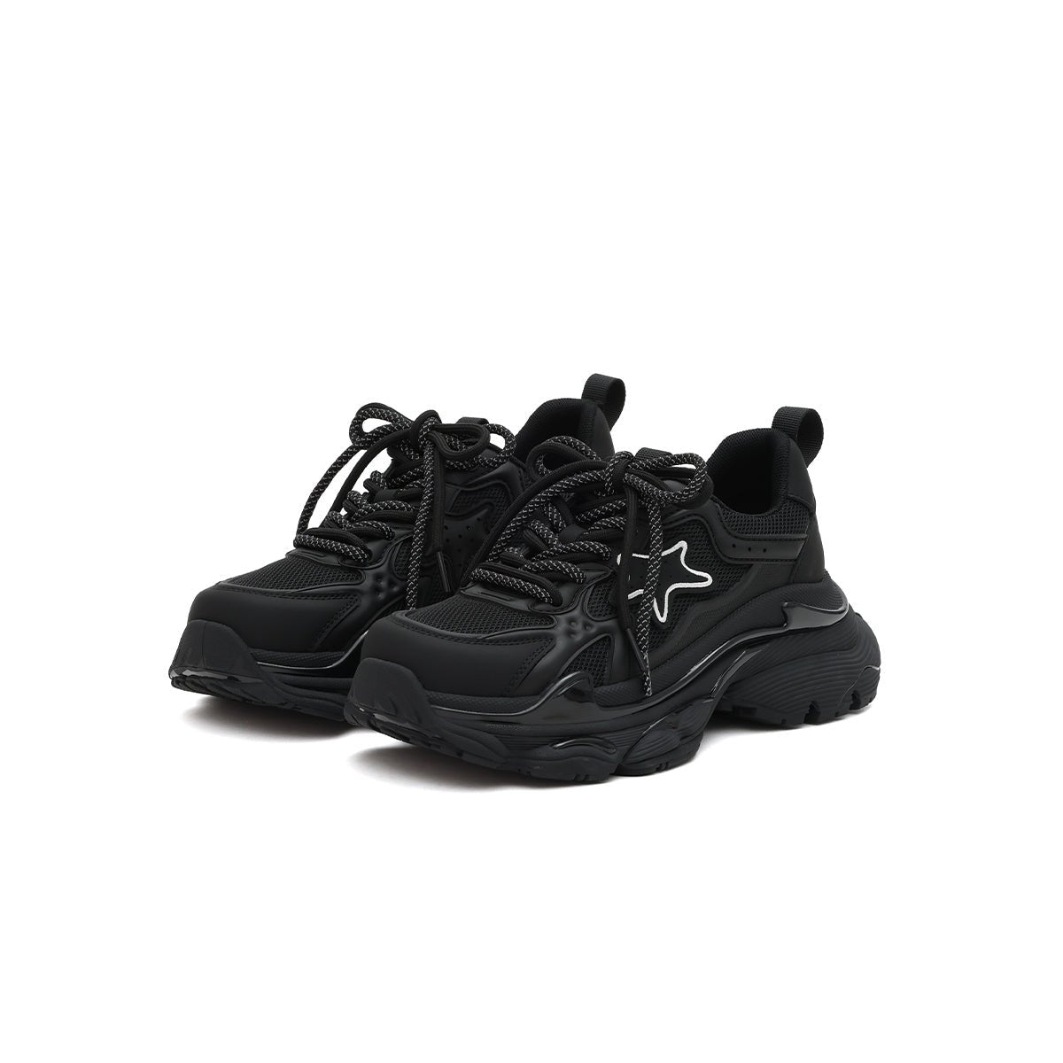 Women's Black Retro Platform Sneakers – Star Detail Masoomake